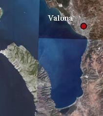 Posizione geografica del Golfo di Valona, immagine tratta da Google Earth