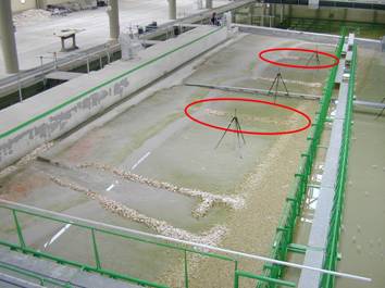 Vista dall'alto del modello con due pennelli emersi portati a sommersi Modello